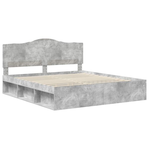 vidaXL Bedframe met hoofdeinde Beton 200 x 200 cm Massief grenenhout