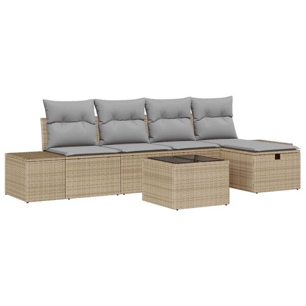 vidaXL Bankstel met kussen 5 pcs poly rattan