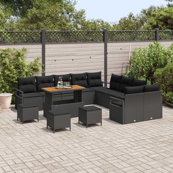 vidaXL Tuin Sofa Set met kussen 14 pcs Zwart Poly riet