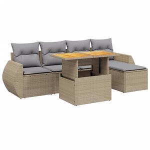 vidaXL 6-delige Loungeset met kussens poly rattan beige