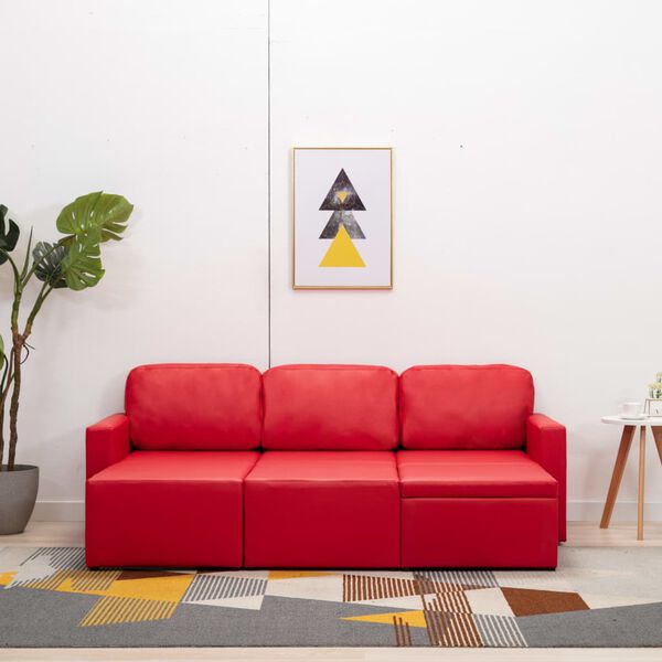vidaXL Slaapbank driezits modulair kunstleer rood