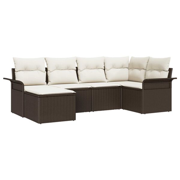 vidaXL Tuin Sofa Set met kussen met opslag 6 pcs Bruin Poly riet