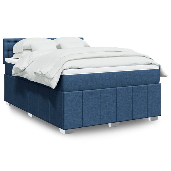 vidaXL Boxspring met matras stof blauw 160x200 cm
