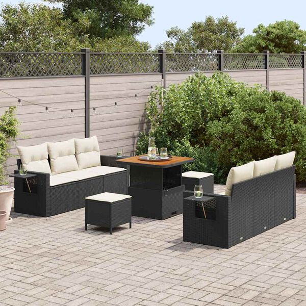vidaXL Tuin Sofa Set met kussen 9 pcs Zwart poly rattan