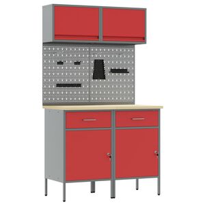 vidaXL Werkkast set 6 st Rood Poedergecoat staal en gefabriceerd hout