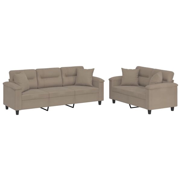 vidaXL 2-delige Loungeset met kussens microvezelstof taupe