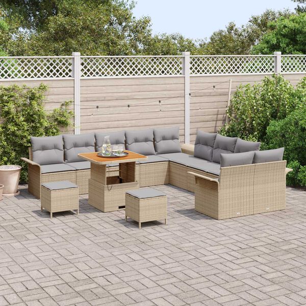 vidaXL Tuin Sofa Set met kussen met opslag 13 pcs Beige en Licht Grijs