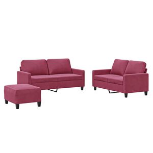vidaXL 3-delige Loungeset met kussens fluweel wijnrood