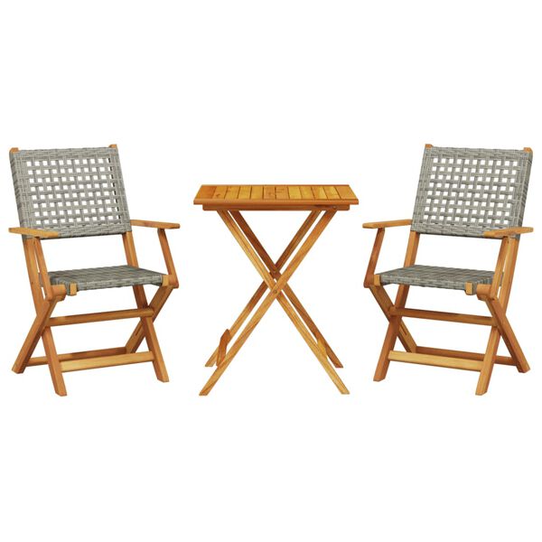 vidaXL 3-delige Bistroset poly rattan en massief hout grijs