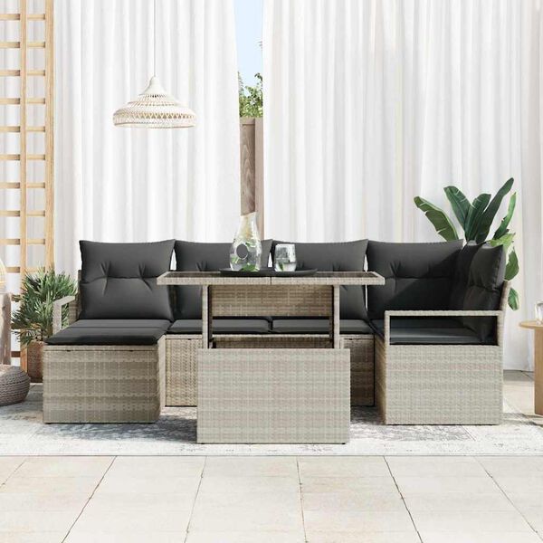 vidaXL Tuin Sofa Set met kussen 7 pcs Lichtgrijs