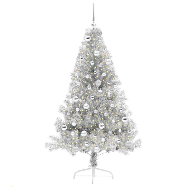 vidaXL Kunstmatig Voorverlicht Kerstboom met 300 LED Zilver 180 cm PET