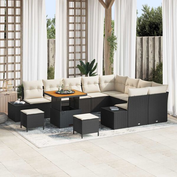 vidaXL Tuin Sofa Set met opslag 12 pcs Zwart Poly riet