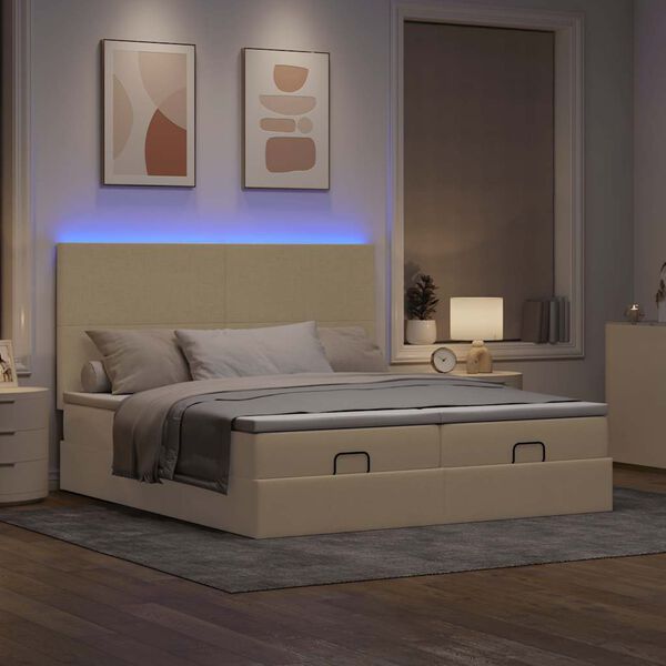 vidaXL Ottoman bed met matrassen en LED's 180x200cm stof cr&egrave;mekleurig