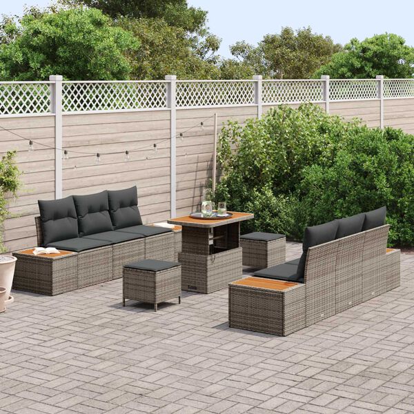 vidaXL Tuinbankenset 9 pcs Grijs poly rattan