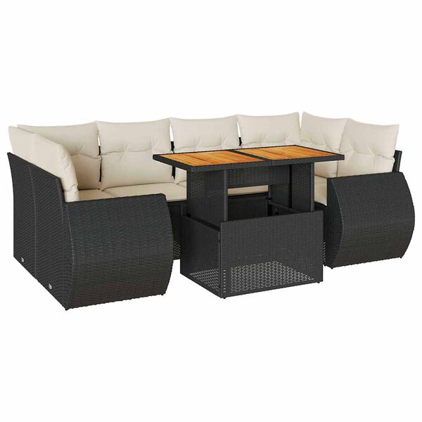 vidaXL 7-delige Loungeset met kussens poly rattan zwart