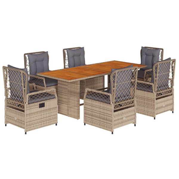vidaXL 7-delige Tuinset met kussens poly rattan beige