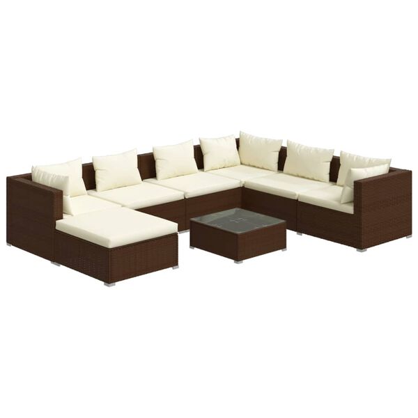 vidaXL 8-delige Loungeset met kussens poly rattan bruin