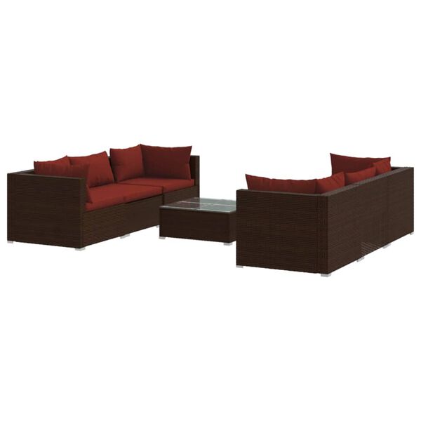 vidaXL 7-delige Loungeset met kussens poly rattan bruin