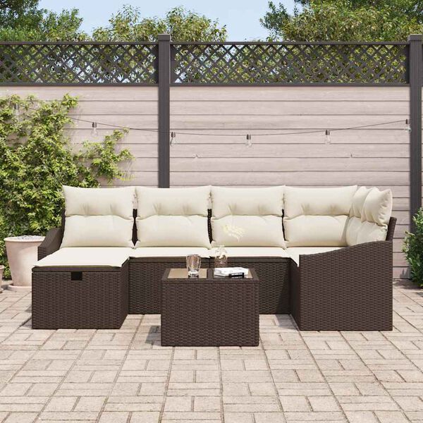 vidaXL Tuin Sofa Set met kussen 7 pcs Bruin 55 x 62 x 69 cm Poly riet