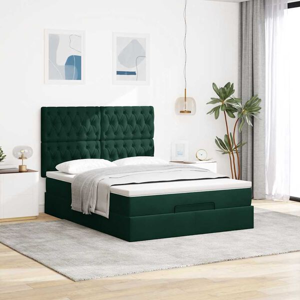 vidaXL Ottoman bed met matrassen 140x190cm fluweel donkergroen
