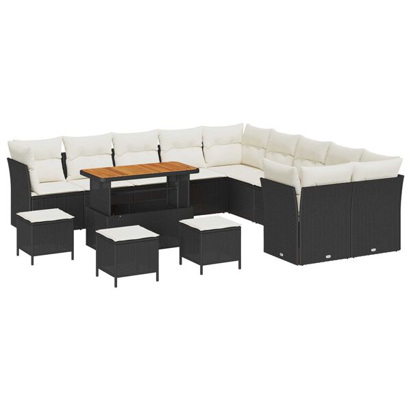 vidaXL Tuin Sofa Set met kussen 14 pcs Zwart en Cr&egrave;me poly rattan
