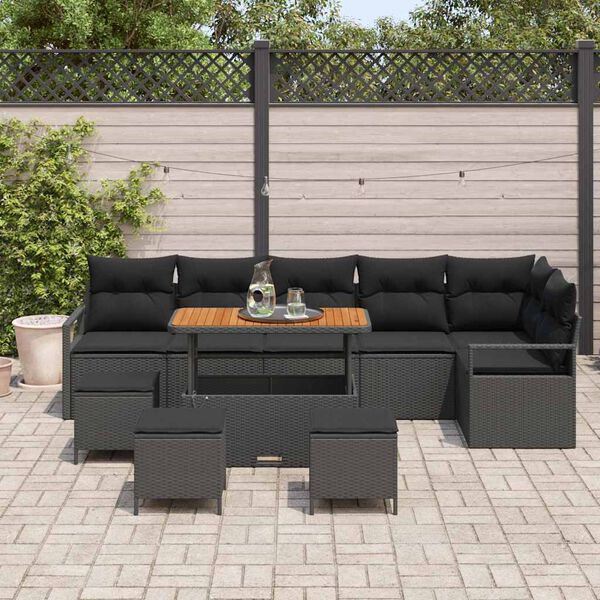 vidaXL Tuin Sofa Set met kussen met opslag met kussen 10 pcs Zwart