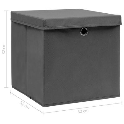 vidaXL Opbergboxen met deksel 10 st 32x32x32 cm stof grijs