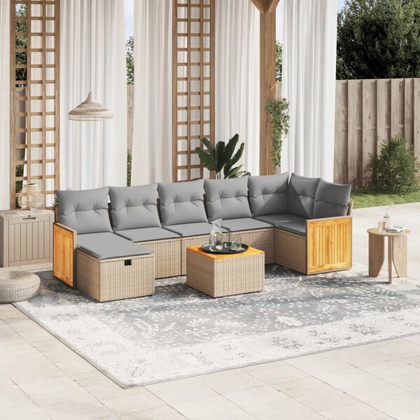 vidaXL 7-delige Loungeset met kussens poly rattan gemengd beige