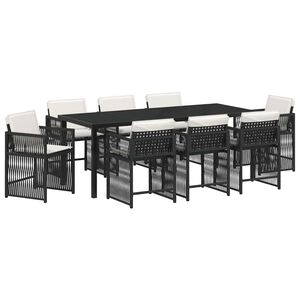 vidaXL Tuin eettafelset 9 pcs Zwart poly rattan