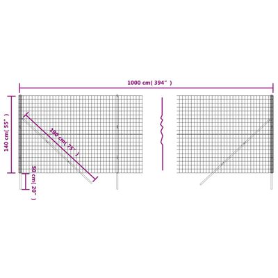 vidaXL Draadgaashek 1,4x10 m gegalvaniseerd staal groen