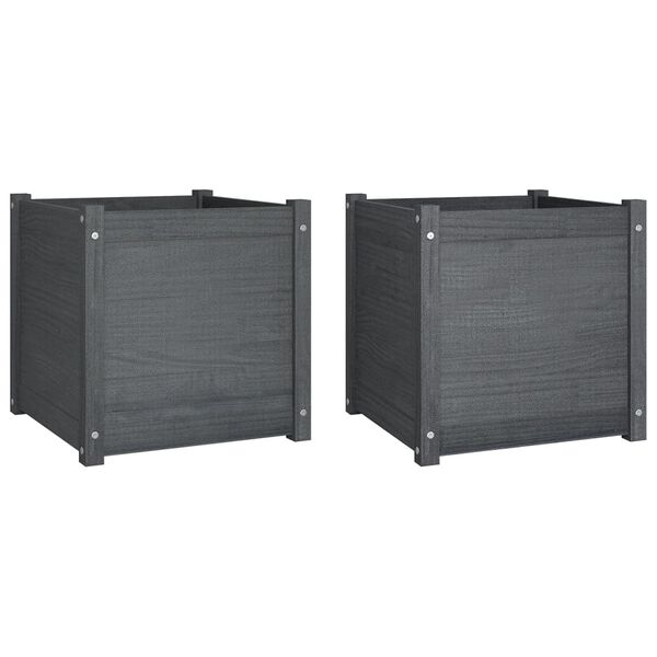vidaXL Plantenbakken 2 st 50x50x50 cm massief grenenhout grijs