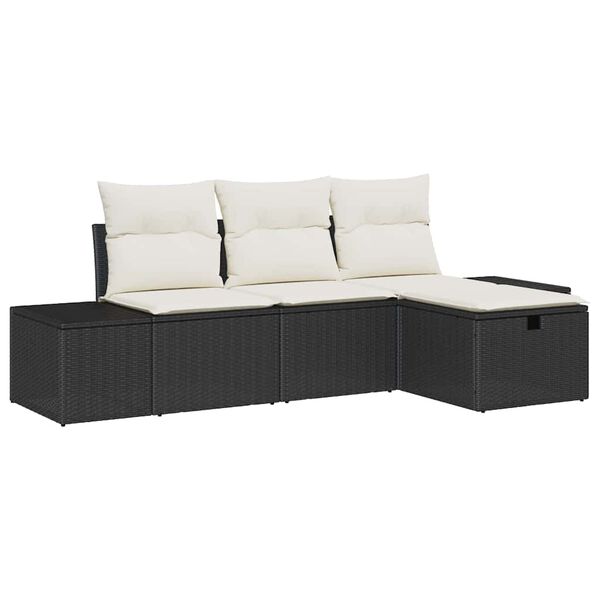 vidaXL Tuin Sofa Set met kussen 4 pcs Zwart Poly riet