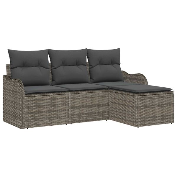vidaXL Tuin Sofa Set met kussen 4 pcs Grijs Poly riet