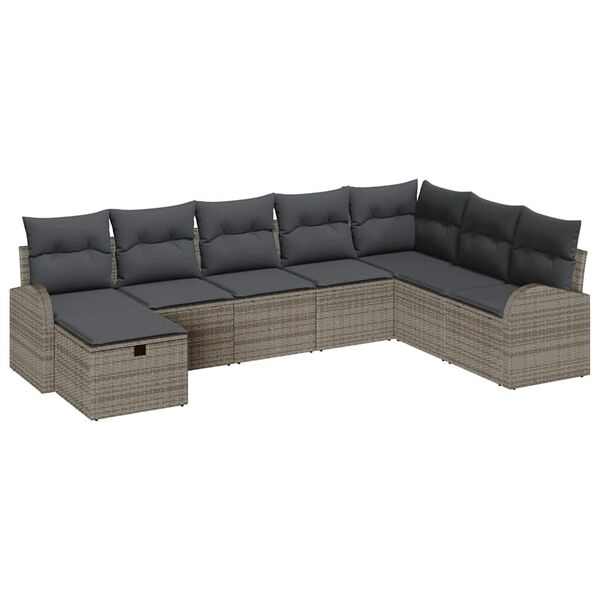 vidaXL Tuin Sofa Set met kussen met opslag 8 pcs Grijs Poly riet