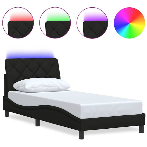 vidaXL Bedframe met LED zonder matras 90x200 cm stof zwart