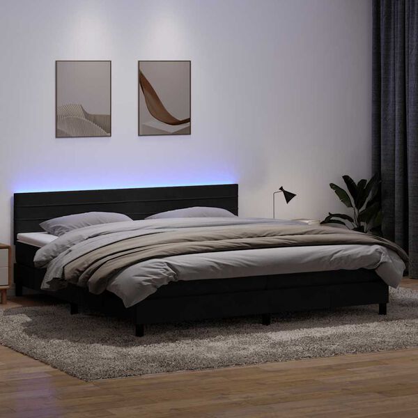 vidaXL Boxspring met matras en LED fluweel zwart 200x210 cm