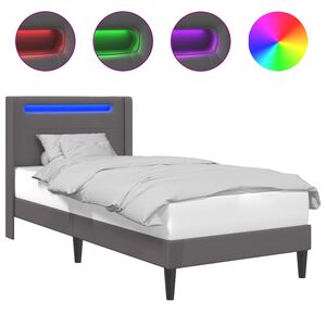 vidaXL Bedframe met LED-stripverlichting Grijs 90 x 200 cm Kunstleer