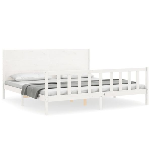 vidaXL Bedframe met hoofdbord massief hout wit