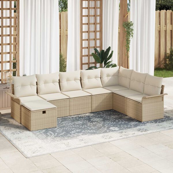 vidaXL Tuin Sofa Set met kussen met opslag 8 pcs Beige Poly riet