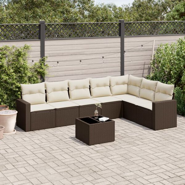 vidaXL 8-delige Loungeset met kussens poly rattan bruin