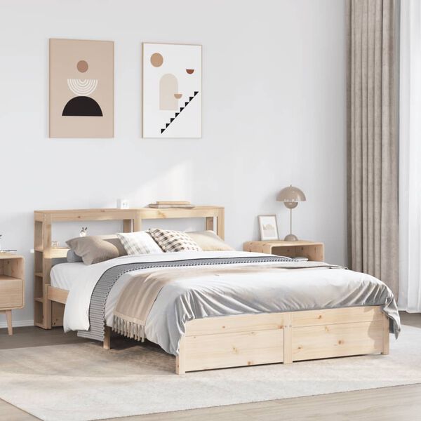 vidaXL Bedframe met hoofdbord massief grenenhout 140x190 cm