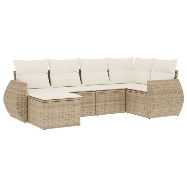 vidaXL 6-delige Loungeset met kussens poly rattan beige