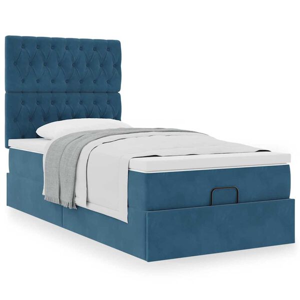 vidaXL Ottoman bed met matrassen 100x200cm fluweel donkerblauw