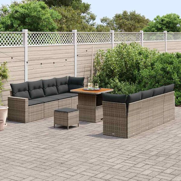 vidaXL Tuin Sofa Set 11 pcs Grijs poly rattan