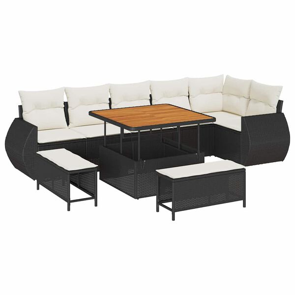 vidaXL Tuin Sofa Set met kussen 9 pcs Zwart en Cr&egrave;me Poly Rattan