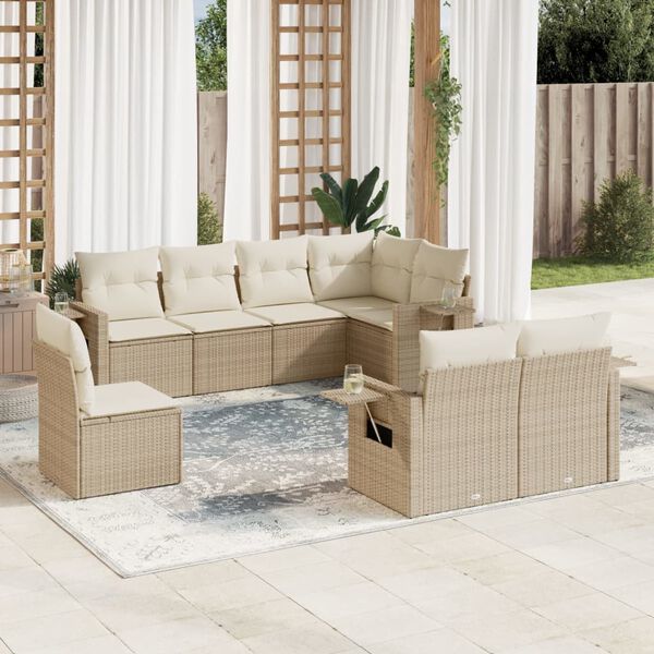 vidaXL 8-delige Loungeset met kussens poly rattan beige