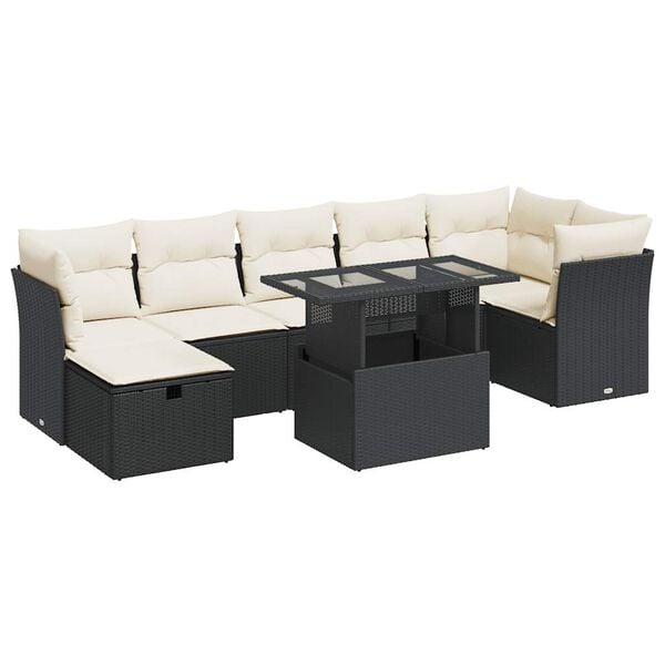 vidaXL 8-delige Loungeset met kussens poly rattan zwart