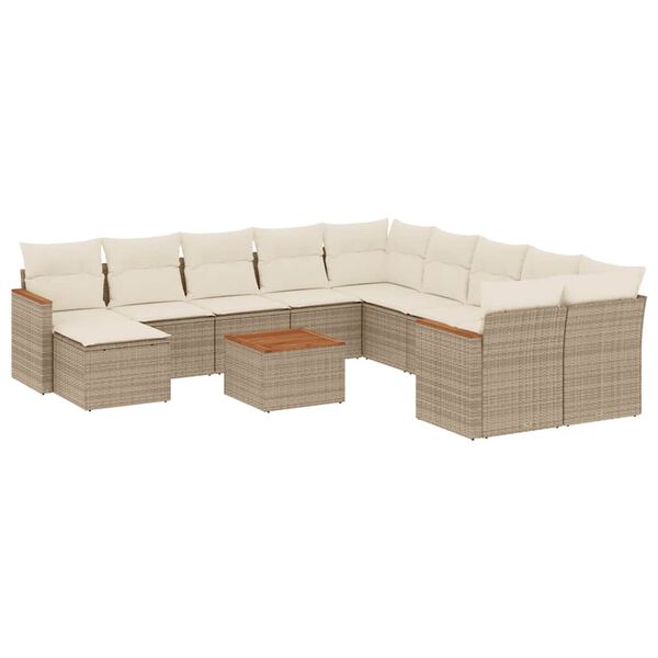 vidaXL 12-delige Loungeset met kussens poly rattan beige