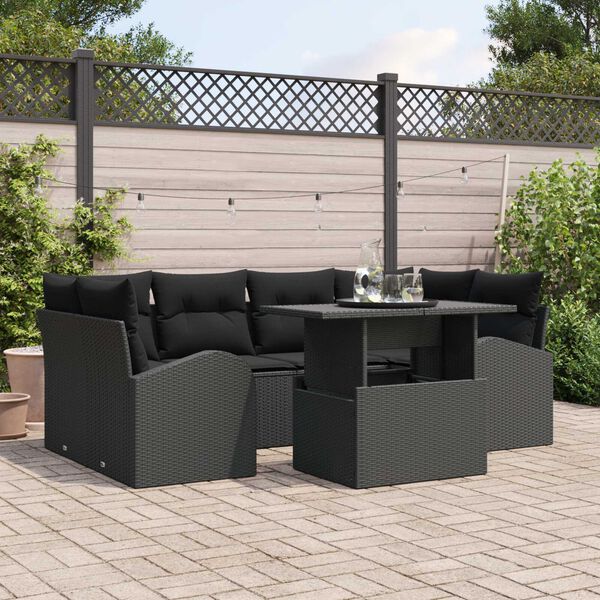 vidaXL Tuin Sofa Set met kussen met opslag 7 pcs Zwart Poly Rattan