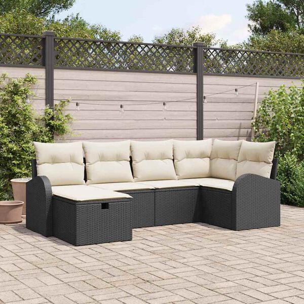 vidaXL Tuin Sofa Set met kussen met opslag 6 pcs Zwart Poly riet